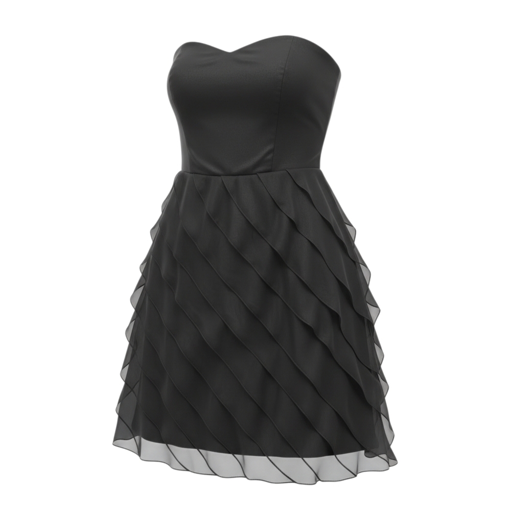 WHBM Black Strapless Tiered Cocktail Dress Sz 0 Ruffles LBD Formal Prom Hoco